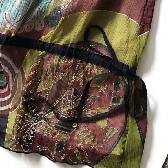 DIMRI Tunic Circle Neckline Open Shoulder Low Gather W/Tie Lined Size M - Picture 6 of 10